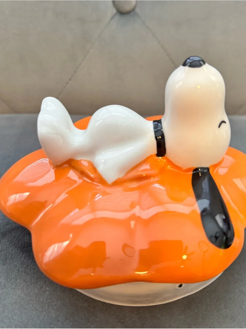 Rae Dunn Orange Snacks/Cookie Ceramic Pumpkin with Snoopy Lid